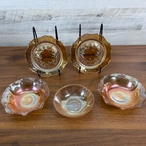 Vintage Jeannette Glass Company Marigold iridescent Carnival Glass Lot‎ 5